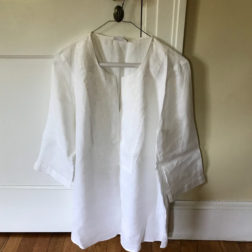 EUC J.Jill Love Linen white popover - Picture 2 of 4